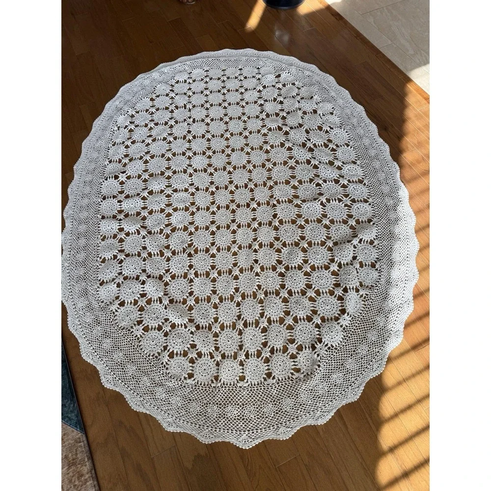Vintage Handmade‎ Oval Crochet White Tablecloth Soft Cotton 53